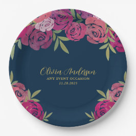 フローラかわいらしピンクと紫の水色バラ青 ペーパープレート