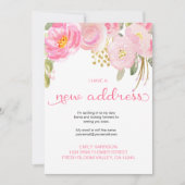 フローラかわいらしピンクと金ゴールドの新しいアドレス 案内状 (正面)