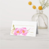 フローラかわいらしピンクと金ゴールド折り畳み座席表 プレイスカード (正面)