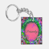 フローラかわいらしピンクのワンワードのインスピレーション キーホルダー (正面左)