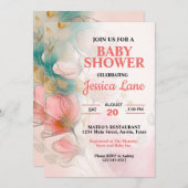 フローラかわいらしピンクガール赤ちゃんシャワー 招待状 (正面/裏面)
