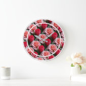 フローラかわいらしピンクレッドローズパターン大壁 ラージ壁時計 (ホーム)