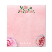 フローラかわいらしピンクローズハッピーバレンタインデー ノートパッド (正面)