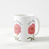 フローラかわいらしピンク牡丹花 コーヒーマグカップ (正面右)