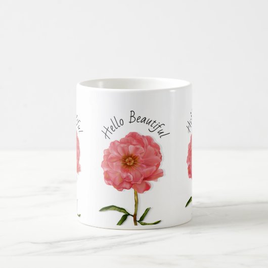 フローラかわいらしピンク牡丹花 コーヒーマグカップ (中央)