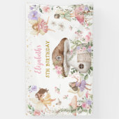 フローラかわいらしフェアリープリンセスガールバースデーパーティー 横断幕 (縦)