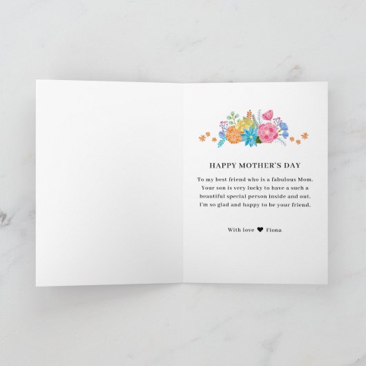 フローラかわいらしフラワーブーケ母の日の挨拶 カード (内部)