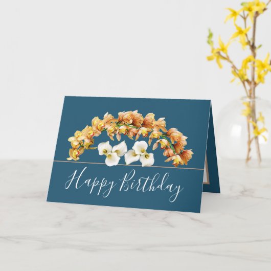 フローラかわいらしブーケオーキッドリリーフラワーズ誕生日 カード (黄色い花)