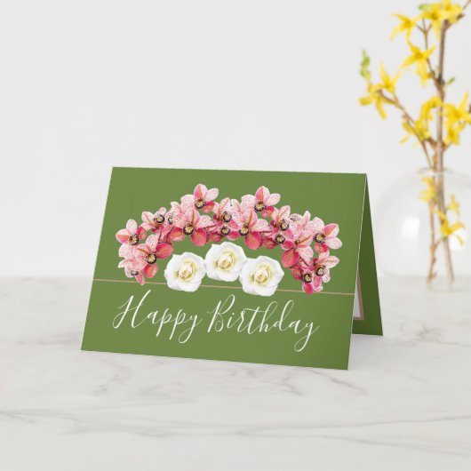 フローラかわいらしブーケオーキッド/バラフラワーズ誕生日 カード (黄色い花)