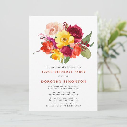 フローラかわいらしブーケ100th誕生日パーティー 招待状 (スタンド正面)