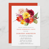 フローラかわいらしブーケ100th誕生日パーティー 招待状 (正面/裏面)