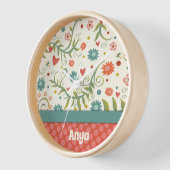 フローラかわいらしホワイトピンクパーソナライズされたの吸光度 壁時計 (傾斜)