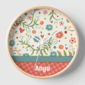 フローラかわいらしホワイトピンクパーソナライズされたの吸光度 壁時計 (正面)