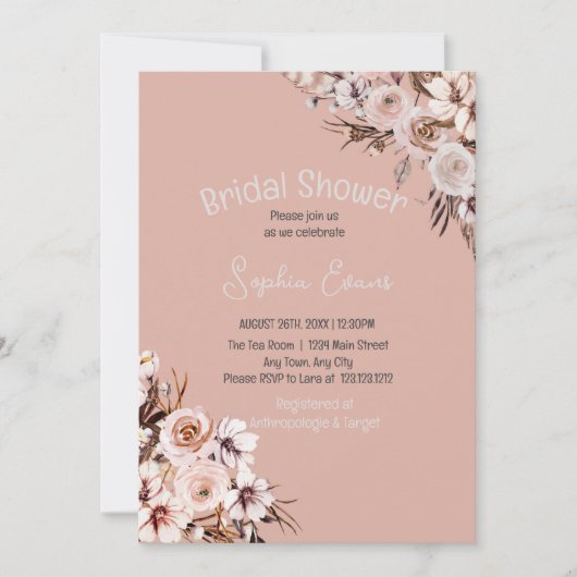 フローラかわいらしボホタンブライダルシャワー 招待状 (正面)