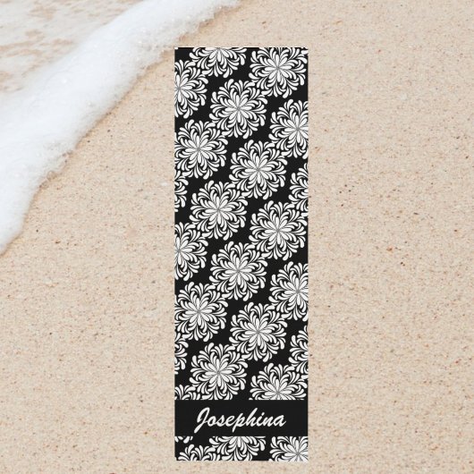 フローラかわいらしマンダラパターンブラック名前をカスタムする ヨガマット