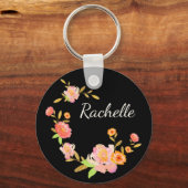 フローラかわいらしモノグラムオレンジ&ピンクカスタム キーホルダー (正面)