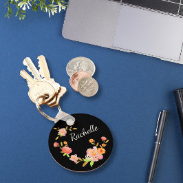 フローラかわいらしモノグラムオレンジ&ピンクカスタム キーホルダー