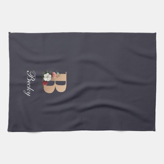 フローラかわいらしモノグラムBテンプレート キッチンタオル (横)