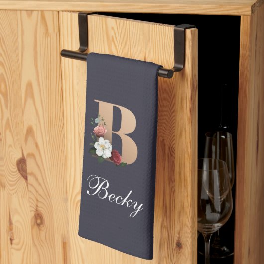 フローラかわいらしモノグラムBテンプレート キッチンタオル (三つ折り)