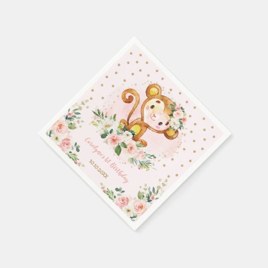 フローラかわいらしモンキーベビーシャワーワイルドワン誕生日 スタンダードカクテルナプキン (角)