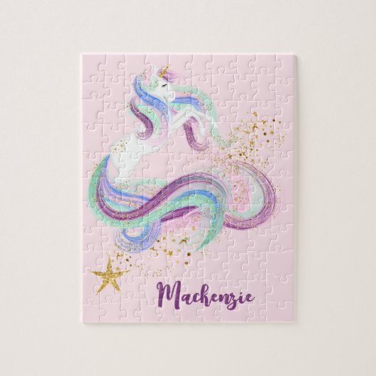 フローラかわいらしユニコーンパーソナライズされた子供 ジグソーパズル (縦)