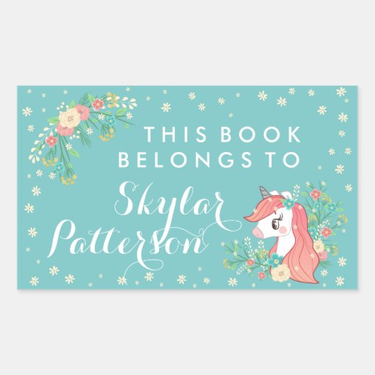 フローラかわいらしユニコーン 長方形シール (正面)