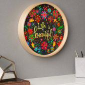 フローラかわいらしライフは美しいインスピレーション黒 スクエア壁時計