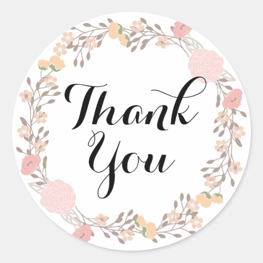 フローラかわいらしリースありがとうステッカー ラウンドシール (正面)