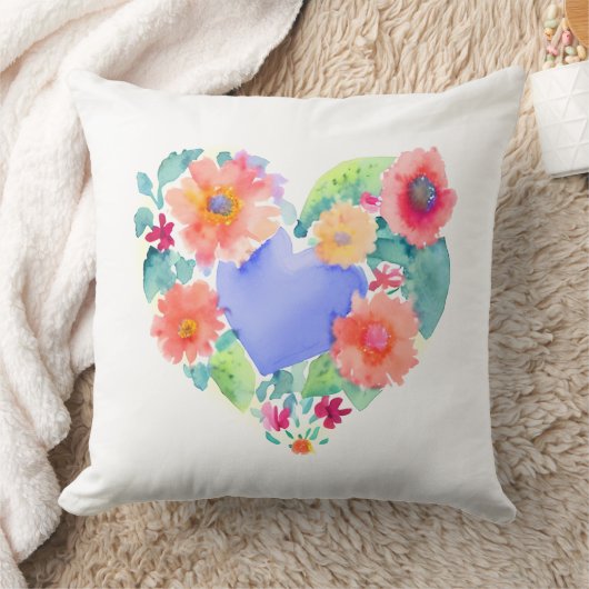 フローラかわいらしリースウォーターカラーアート クッション (ブランケット)
