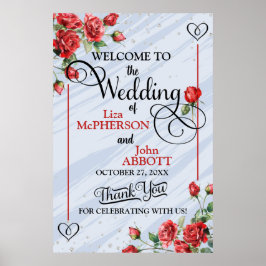 フローラかわいらしレッドローズ結婚ズウェルカム ポスター