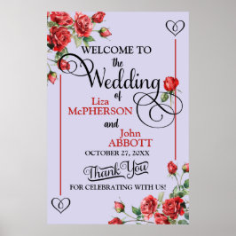 フローラかわいらしレッドローズ結婚ズウェルカム ポスター