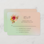 フローラかわいらしワイルドフラワーウォータカラーウェディングRSVP 出欠カード (正面/裏面)