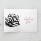 フローラかわいらしヴィンテージ図書とコーヒー誕生日 カード (内部)