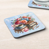 フローラかわいらしヴィンテージ書籍とコーヒークリスマス コースター (左側)