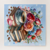 フローラかわいらしヴィンテージ書籍とコーヒークリスマス ジグソーパズル (横)