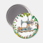 フローラかわいらしヴィンテージ裁縫機クリスマス マグネット (正面/裏面)