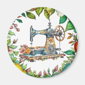 フローラかわいらしヴィンテージ裁縫機クリスマス マグネット (正面)