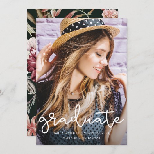 フローラかわいらし卒業のグリーン写真の発表 案内状 (正面/裏面)