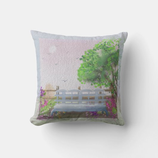 フローラかわいらし座る海の景色 クッション (正面)