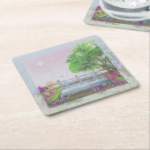 フローラかわいらし座る海の景色 スクエアペーパーコースター (アングル)