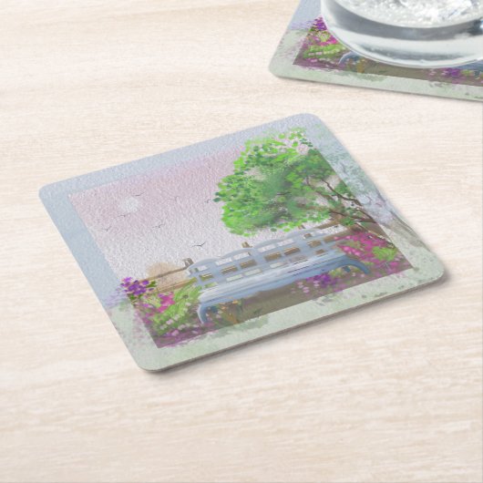 フローラかわいらし座る海の景色 スクエアペーパーコースター (アングル)