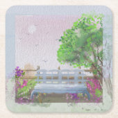 フローラかわいらし座る海の景色 スクエアペーパーコースター (正面)