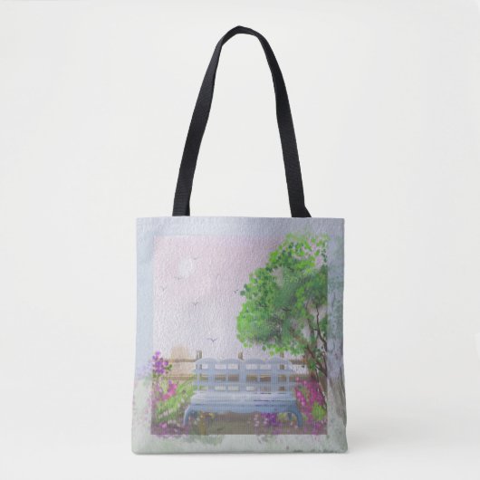 フローラかわいらし座る海の景色 トートバッグ (正面)