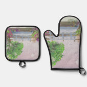 フローラかわいらし座る海の景色 鍋つかみ&鍋敷きセット (正面)