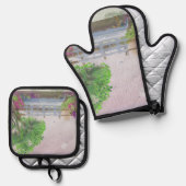 フローラかわいらし座る海の景色 鍋つかみ&鍋敷きセット (正面/裏面)