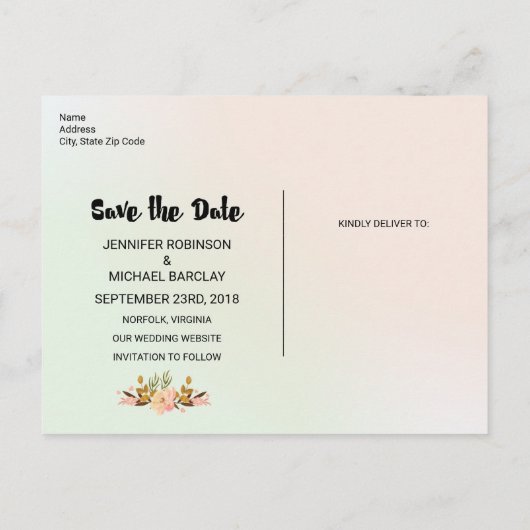 フローラかわいらし水彩花束の保存日付 案内ポストカード (裏面)