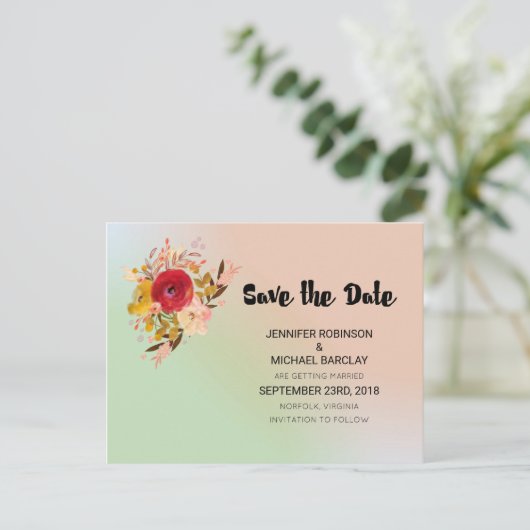 フローラかわいらし水彩花束の保存日付 案内ポストカード (スタンド正面)