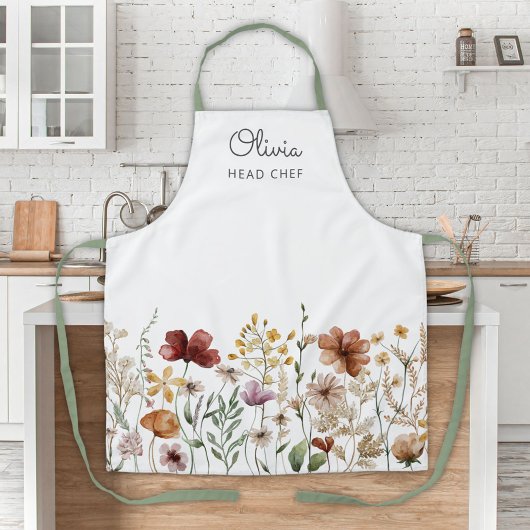 フローラかわいらし水彩野草花ガーデン料理 エプロン