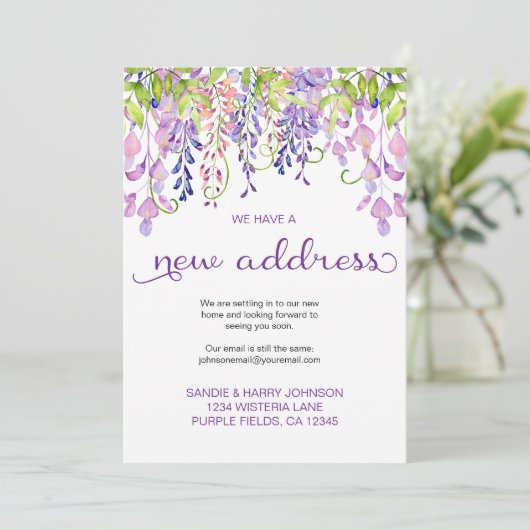 フローラかわいらし紫の藤の新しいアドレスの移動 案内状 (スタンド正面)