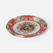 フローラかわいらし赤い花フォトクリスマスパーティー ペーパープレート (アングル)